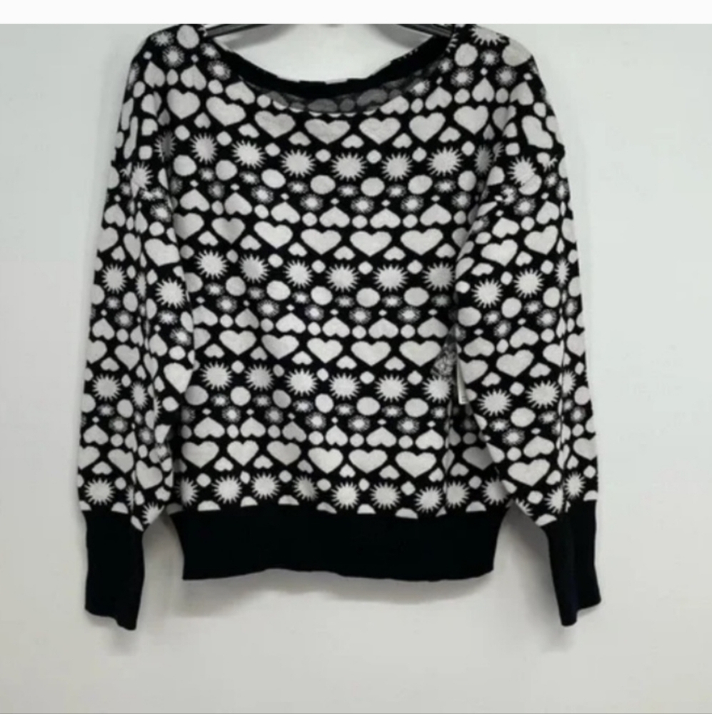 Anthropologie Maeve Boat Neck Sweater Black & White Heart SIZE LARGE - Picture 7 of 12